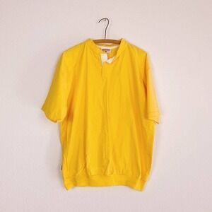 Vintage 70s Dodger Yellow Solid Henley Bowling Short Sleeve Shirt Large 42-44